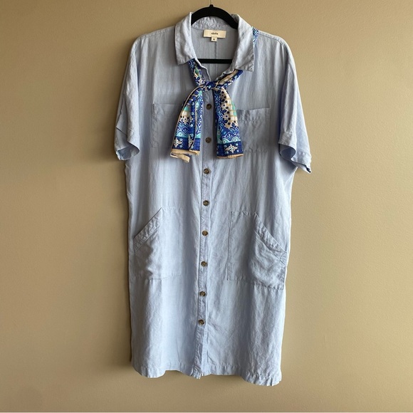 Sauths Audrey Light Blue Linen Button Down Shirt Dress Size XL - Picture 4 of 13